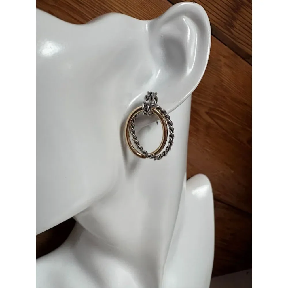 Silver and Gold Twisted Hoop Earrings